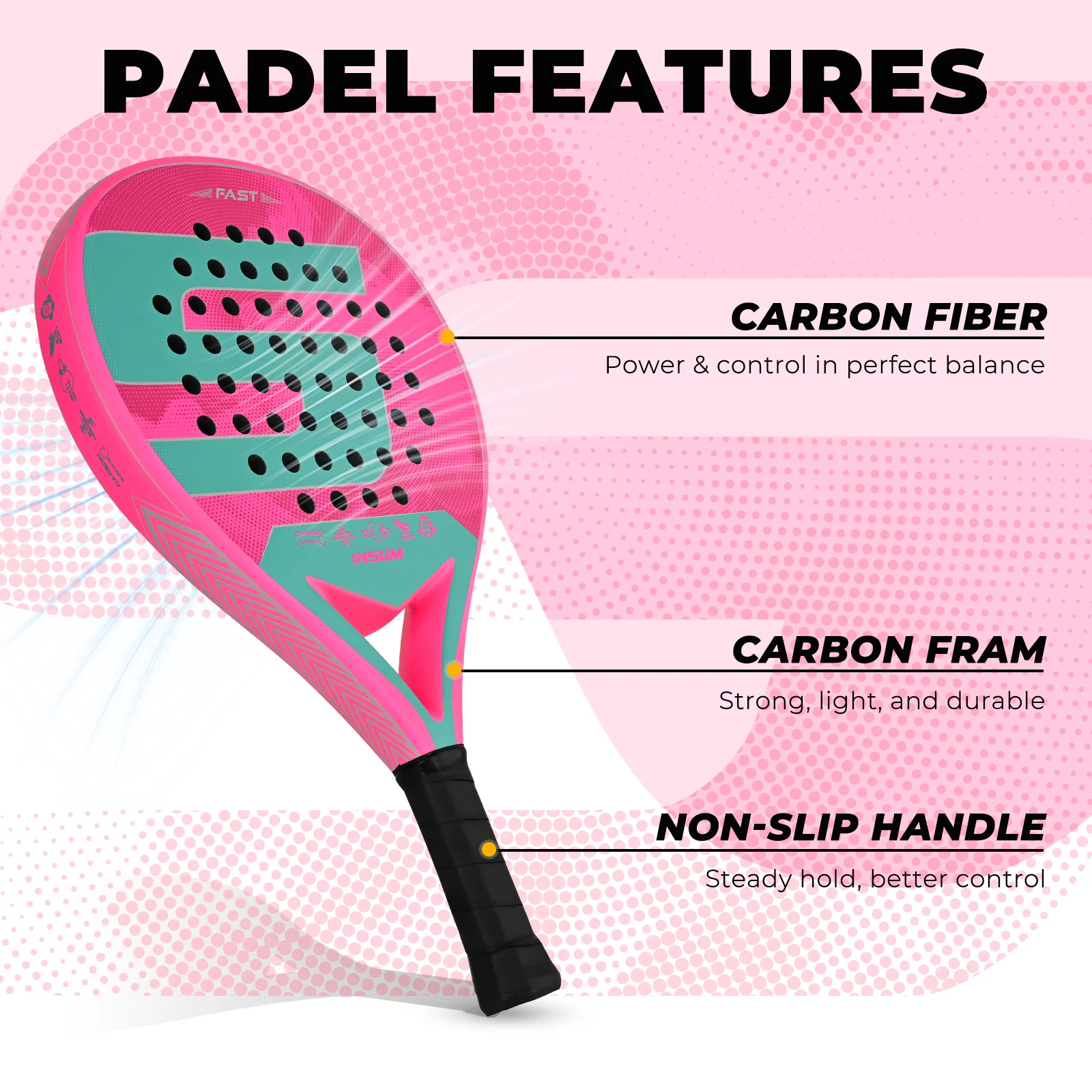 INSUM Padel Tennis Racquet with Ventilation Holes for Wind Resistance Reduction And Balance for Sports Accessories thumbnail 5