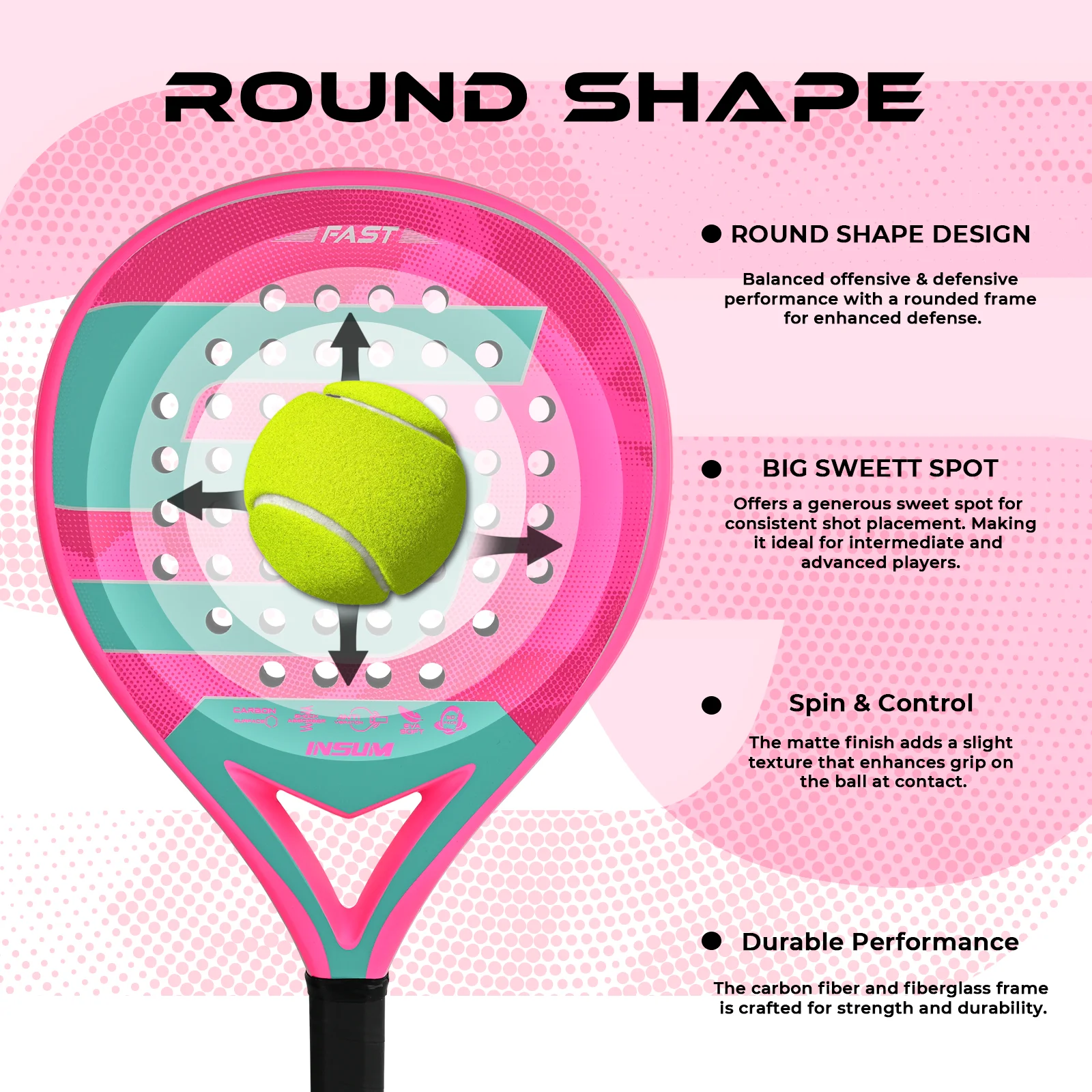 INSUM Padel Tennis Racquet with Ventilation Holes for Wind Resistance Reduction And Balance for Sports Accessories thumbnail 3