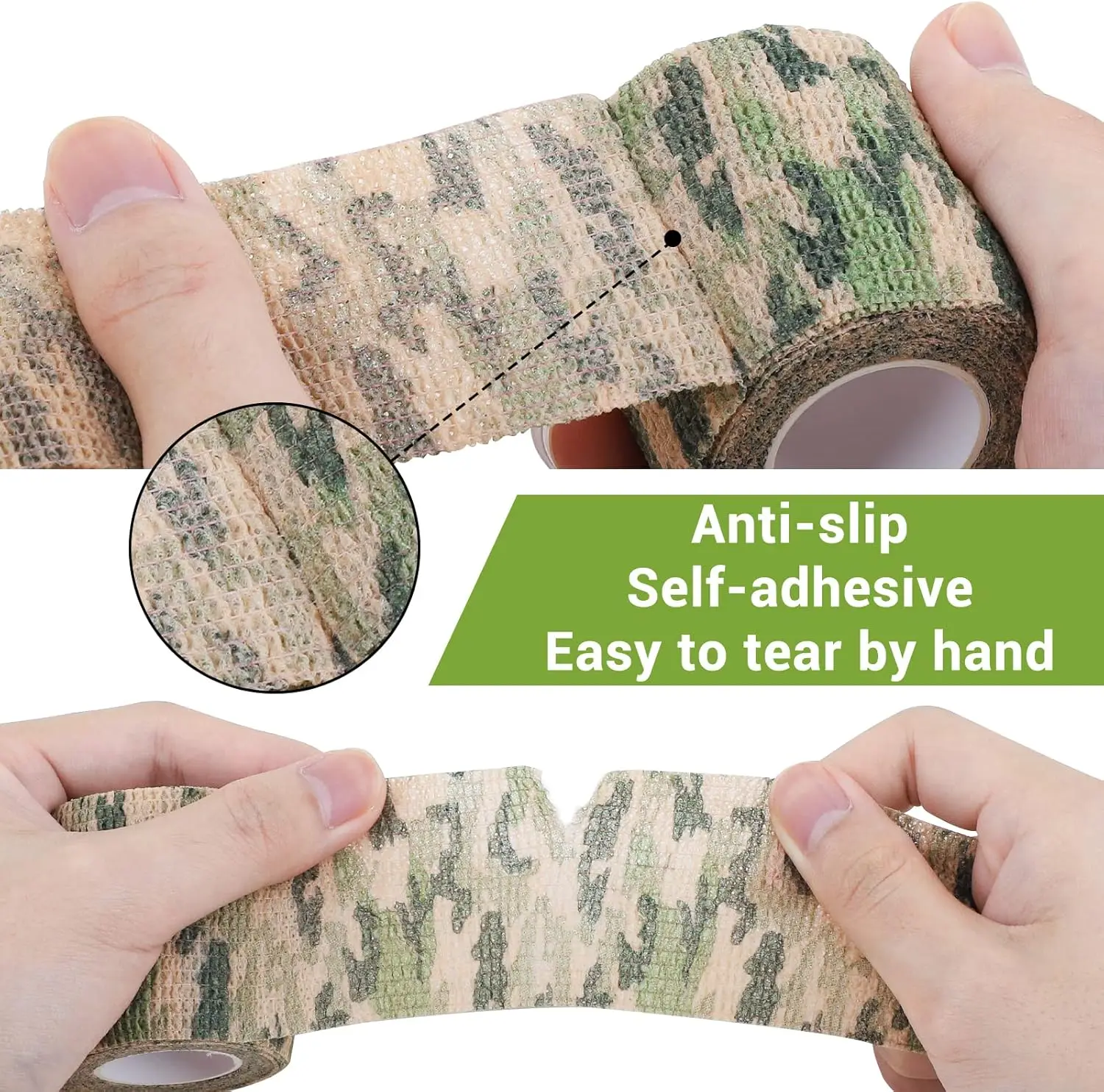 3/6/12PCS Grass Camo Wraps Tape Self Adhesive Elastic Bandage Hunt Disguise Wrap Tape  for Outdoor Sport Camping Stretch Strip thumbnail 2