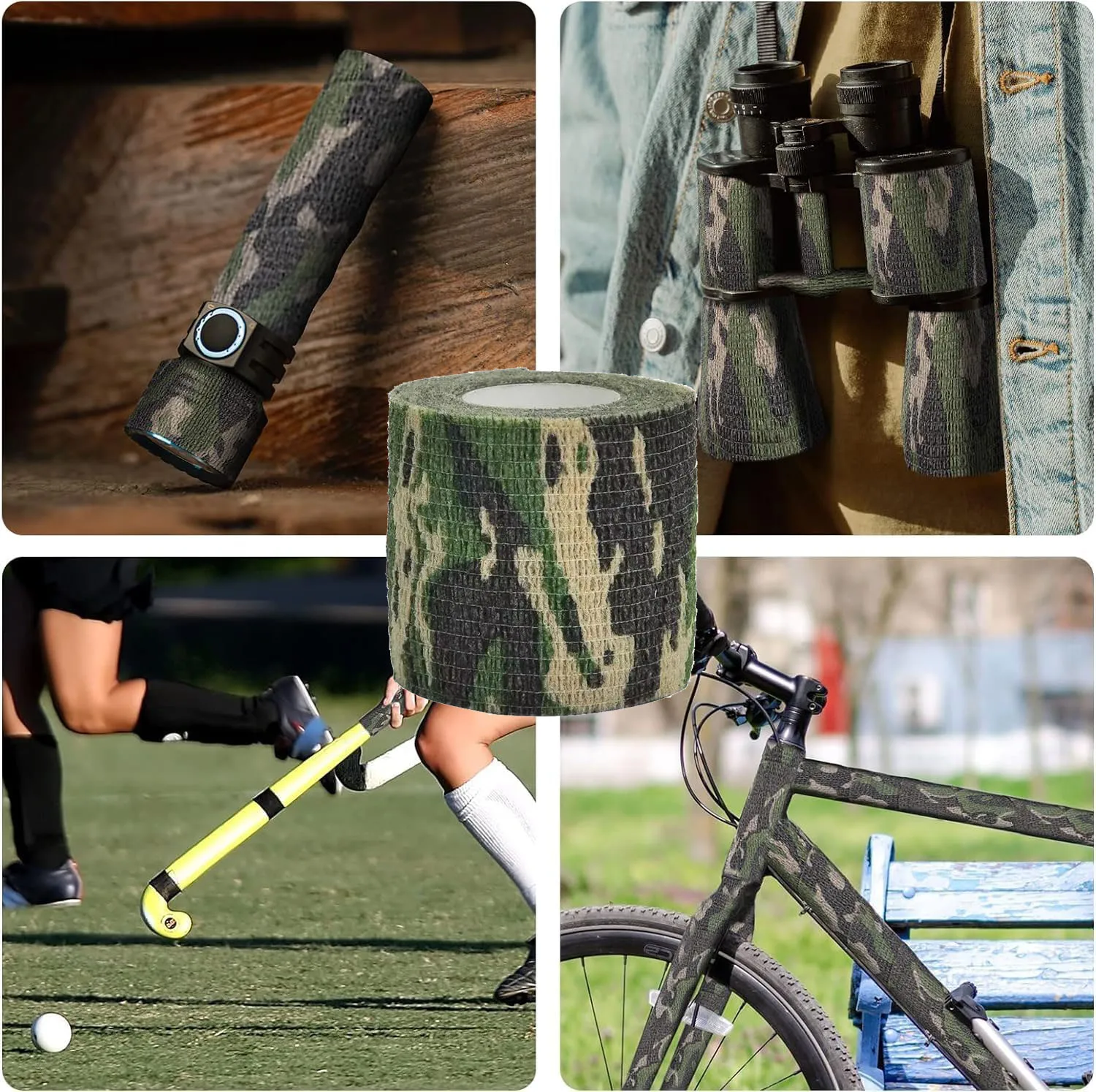 3/6/12PCS Grass Camo Wraps Tape Self Adhesive Elastic Bandage Hunt Disguise Wrap Tape  for Outdoor Sport Camping Stretch Strip thumbnail 4