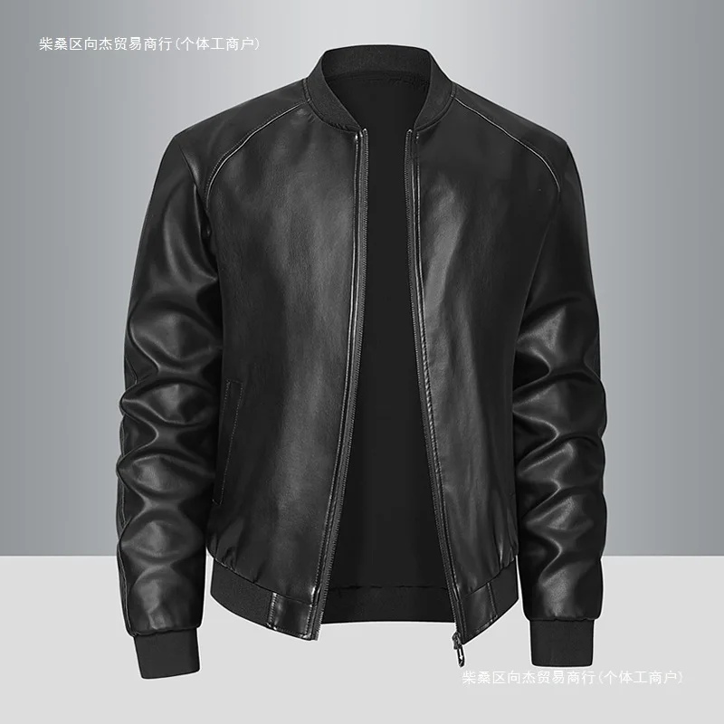 Spring And Autumn Locomotive Leather Jacket Men's Jacket Young Men's Stand-up Collar Casual Handsome Leather Jacket Men