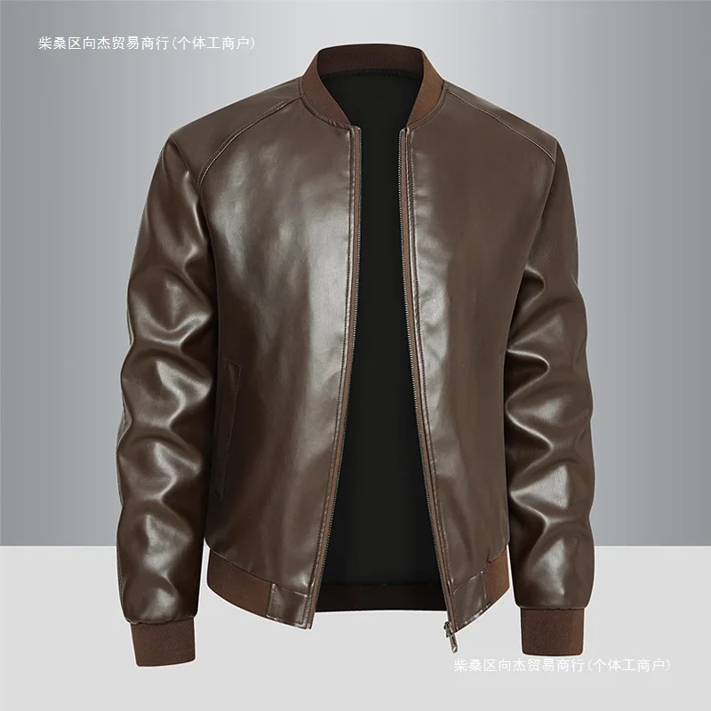 Spring And Autumn Locomotive Leather Jacket Men's Jacket Young Men's Stand-up Collar Casual Handsome Leather Jacket Men thumbnail 2