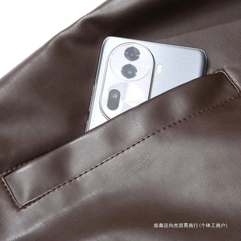Spring And Autumn Locomotive Leather Jacket Men's Jacket Young Men's Stand-up Collar Casual Handsome Leather Jacket Men thumbnail 4