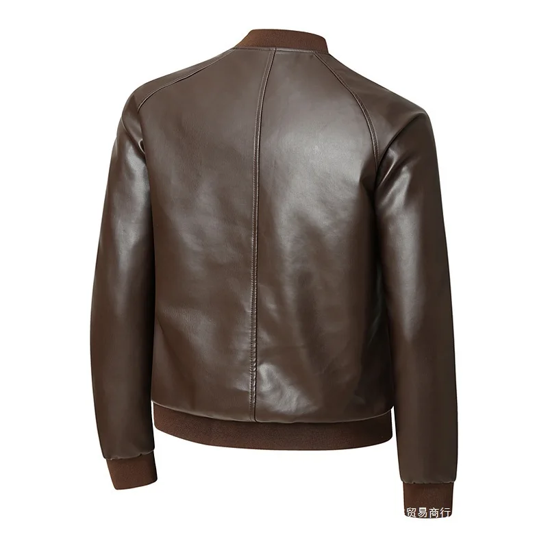 Spring And Autumn Locomotive Leather Jacket Men's Jacket Young Men's Stand-up Collar Casual Handsome Leather Jacket Men thumbnail 3