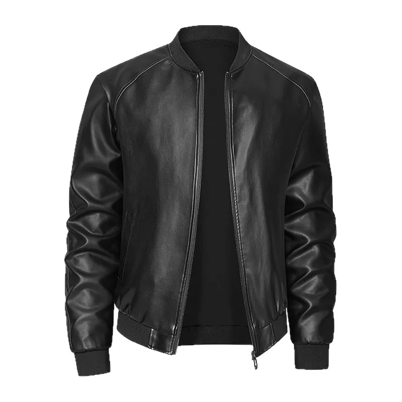 Spring And Autumn Locomotive Leather Jacket Men's Jacket Young Men's Stand-up Collar Casual Handsome Leather Jacket Men thumbnail 5