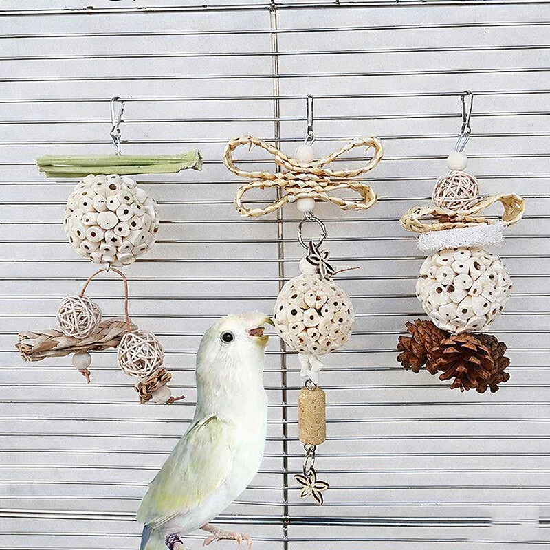 Funny Parrot Tongcao Ball Bird Chewing Toy Bird Supplies Parrot Relief  Decompression Puzzle Toy Rattan Ball Molar Bite Toys New
