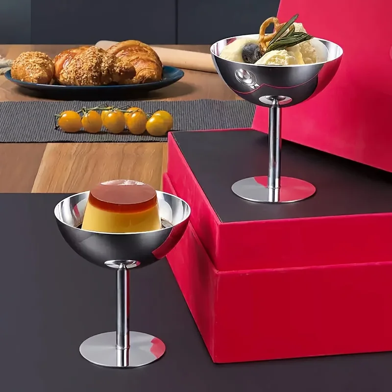 2pcs Heavy Duty Stainless Steel Dessert Cups and Bowls - Suitable for Ice Cream, Mousse, Fruit Salads, Pies, Cakes thumbnail 3