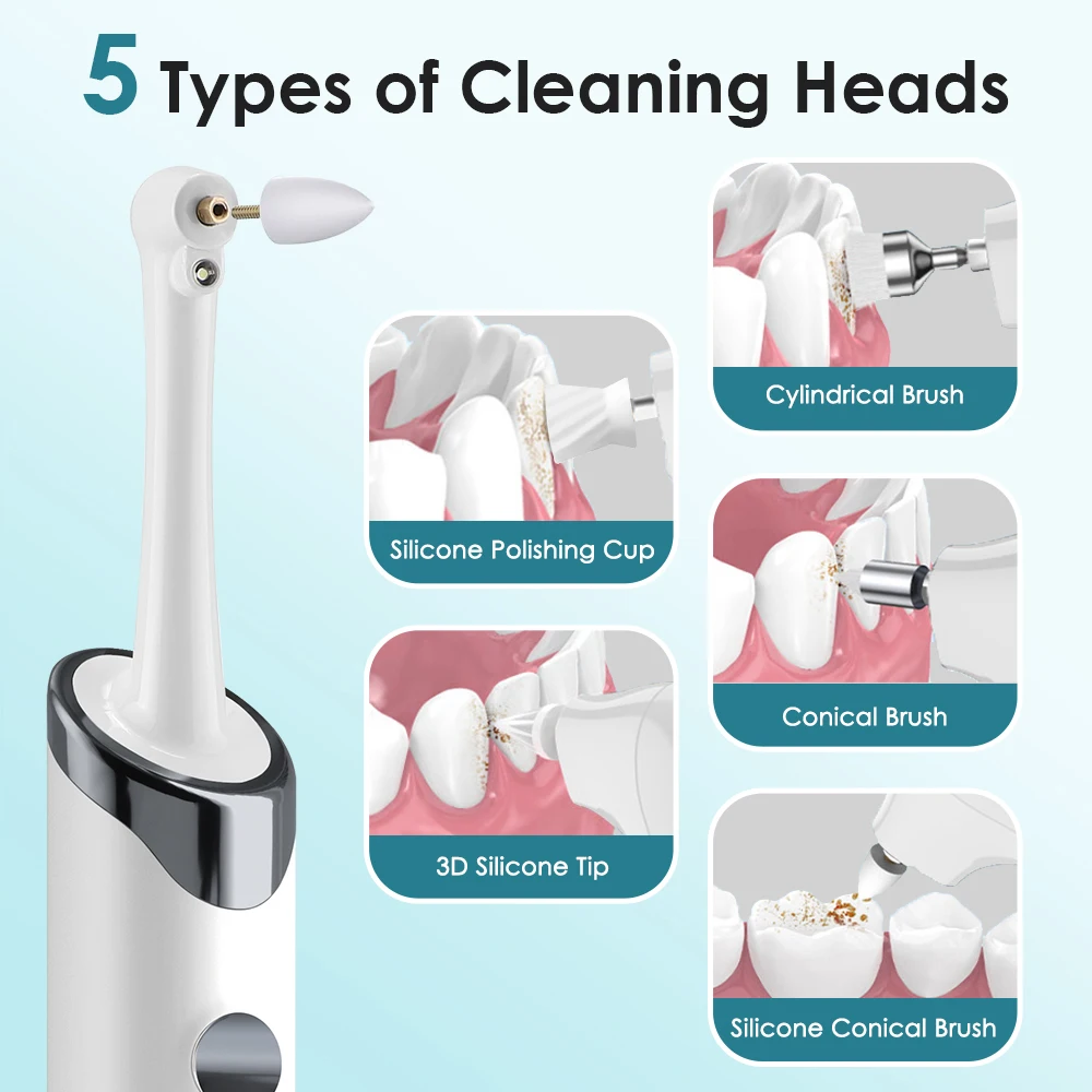 Electric Tooth Polisher Dental Scaler 5 Mode Deep Cleaning Polishing Teeth Whitening Tool Plaque Tartar Remover Tooth Cleaner