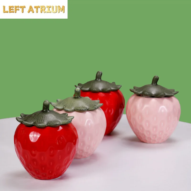 Simulation of Ceramic Strawberry Tea Jar with Lid Storage Jar Moisture-proof Jar Sealed Pot Living Room Coffee Table Decoration thumbnail 3