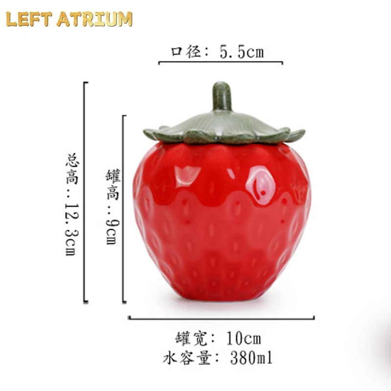 Simulation of Ceramic Strawberry Tea Jar with Lid Storage Jar Moisture-proof Jar Sealed Pot Living Room Coffee Table Decoration thumbnail 6