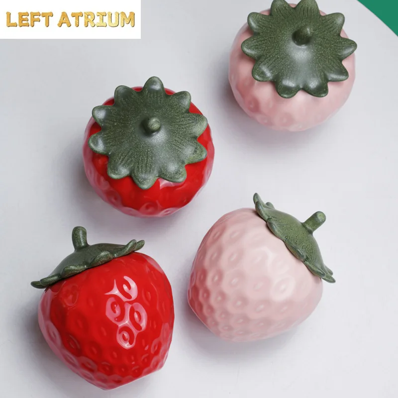 Simulation of Ceramic Strawberry Tea Jar with Lid Storage Jar Moisture-proof Jar Sealed Pot Living Room Coffee Table Decoration thumbnail 2