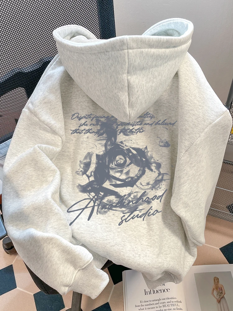Rose Flower Men Women Hoodie Pullover Outdoor Street Casual Loose Sports Comfort Sporty Versatile Daily Winter Autumn Sweatshirt