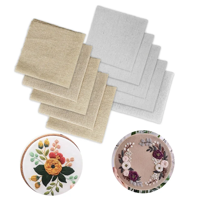 5 pieces of linen fabric, square embroidered fabric, suitable for DIY sewing, clay modeling fabric, and decoration.