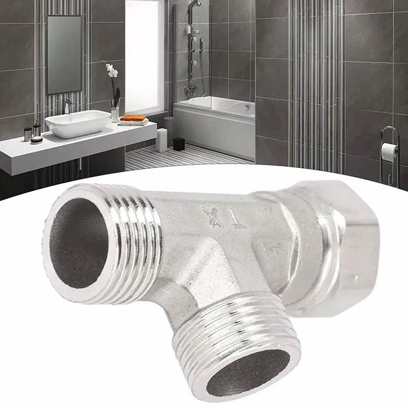 Stainless Steel T Adapter G1/ 2" T-Valve Diverter Valve Three Way Device Hole For Bath Bidet Sprayer Shower thumbnail 3