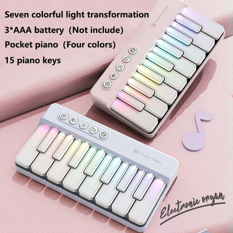 Kids Pocket Piano 7 Colors LED Light Electronic Organ Keyboard Child Musical Instrument Playable Beginner Multi-functional Piano