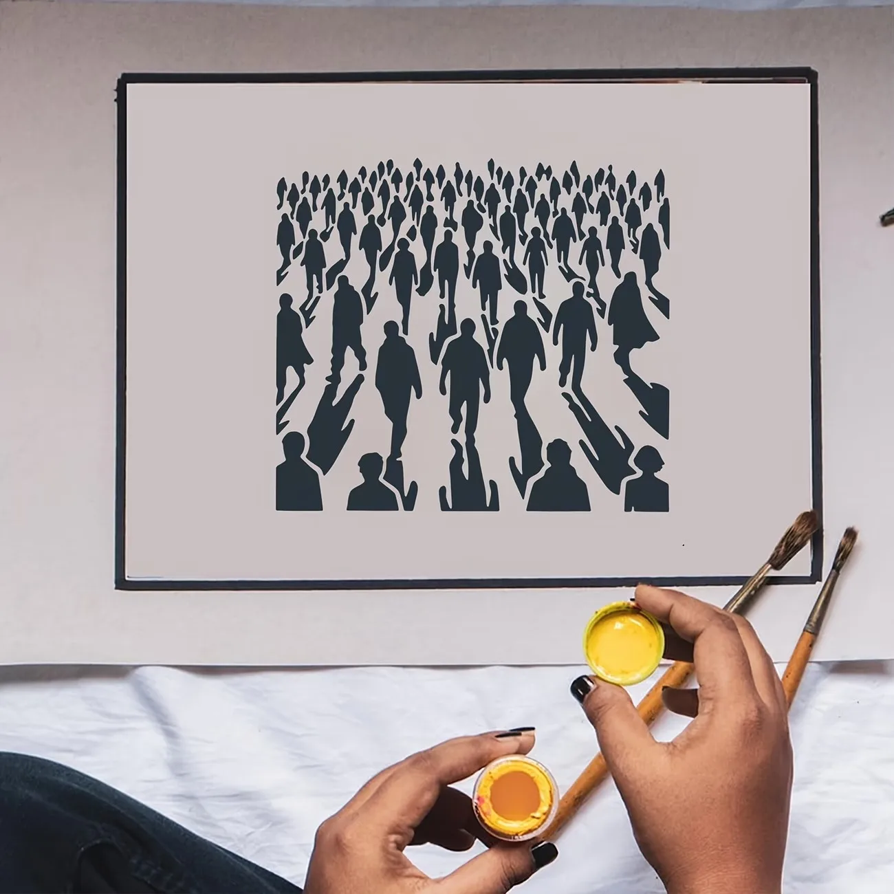 Reusable 11.8*11.8 Inches Stencil The Dystopian Crowd for Painting with Paint Brush Drawing Templates for Crafts Wall Art Furnit thumbnail 3