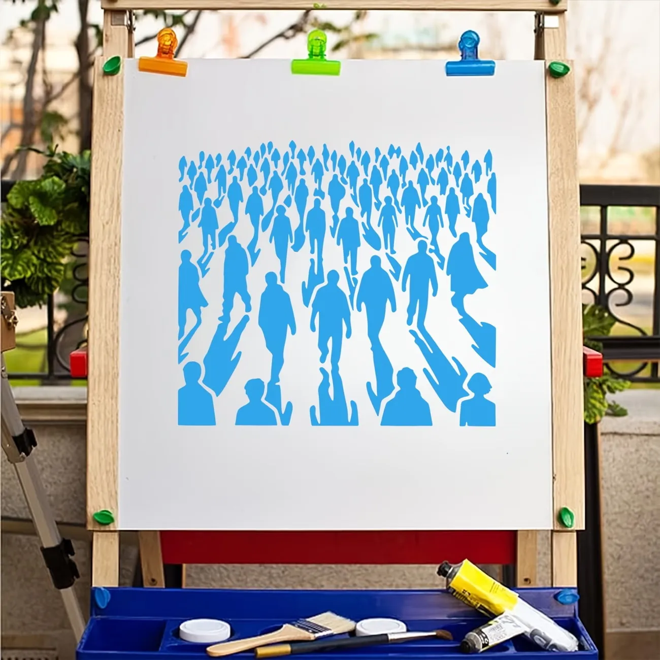 Reusable 11.8*11.8 Inches Stencil The Dystopian Crowd for Painting with Paint Brush Drawing Templates for Crafts Wall Art Furnit thumbnail 5