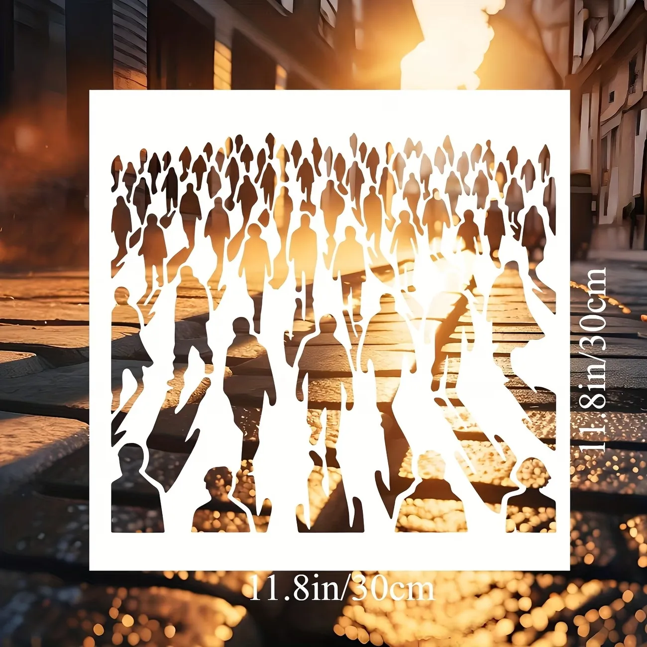 Reusable 11.8*11.8 Inches Stencil The Dystopian Crowd for Painting with Paint Brush Drawing Templates for Crafts Wall Art Furnit thumbnail 4