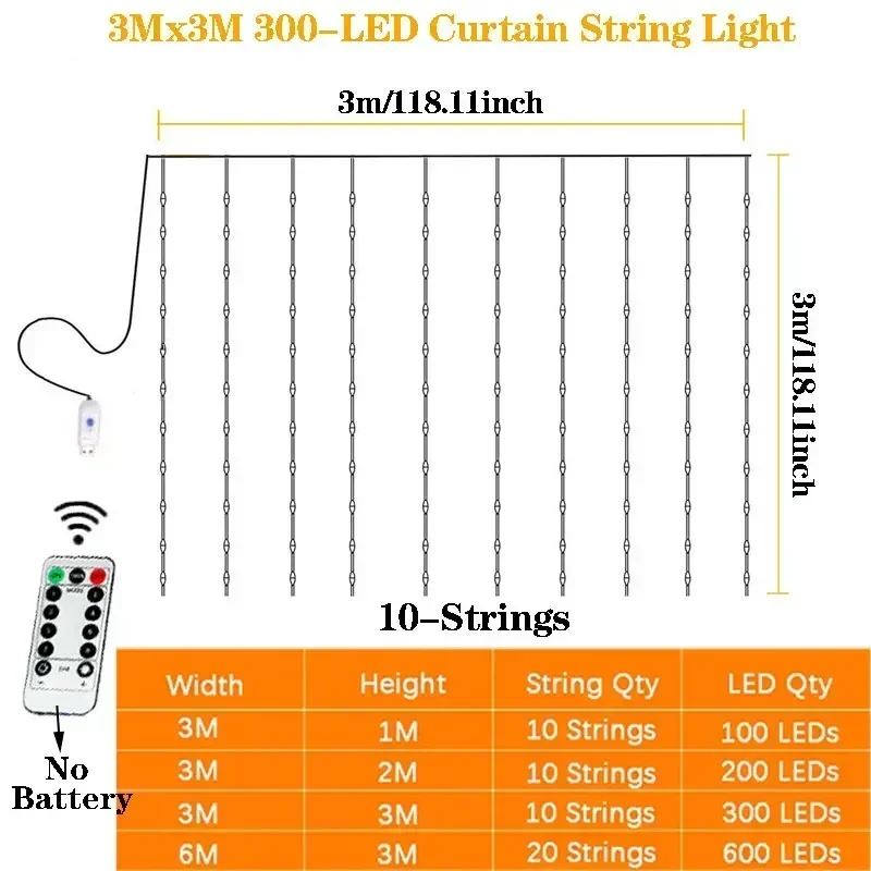 8 Modes LED Curtain Fairy Light USB Plug Wedding Garland Valentine's Day Ramadan EID Mubarak Decoration for Home Curtain Lights thumbnail 6