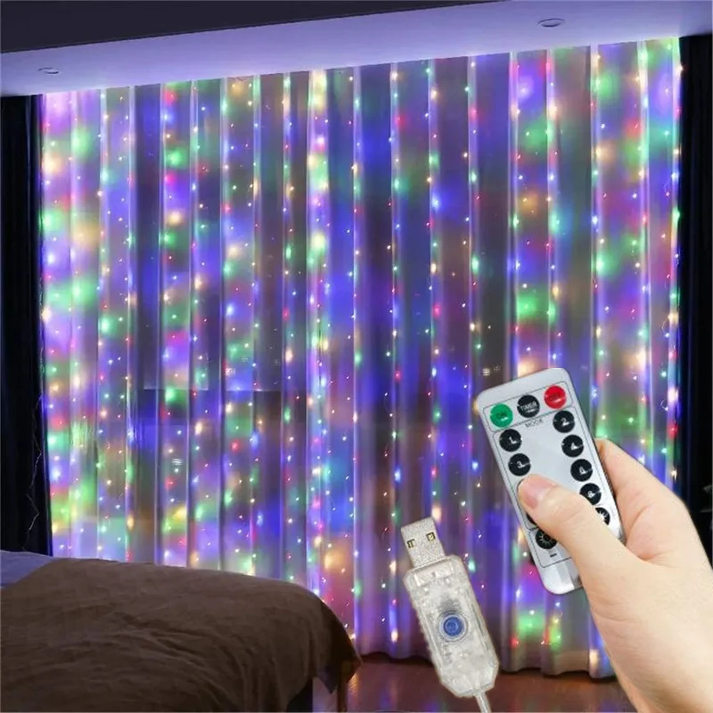 8 Modes LED Curtain Fairy Light USB Plug Wedding Garland Valentine's Day Ramadan EID Mubarak Decoration for Home Curtain Lights thumbnail 4