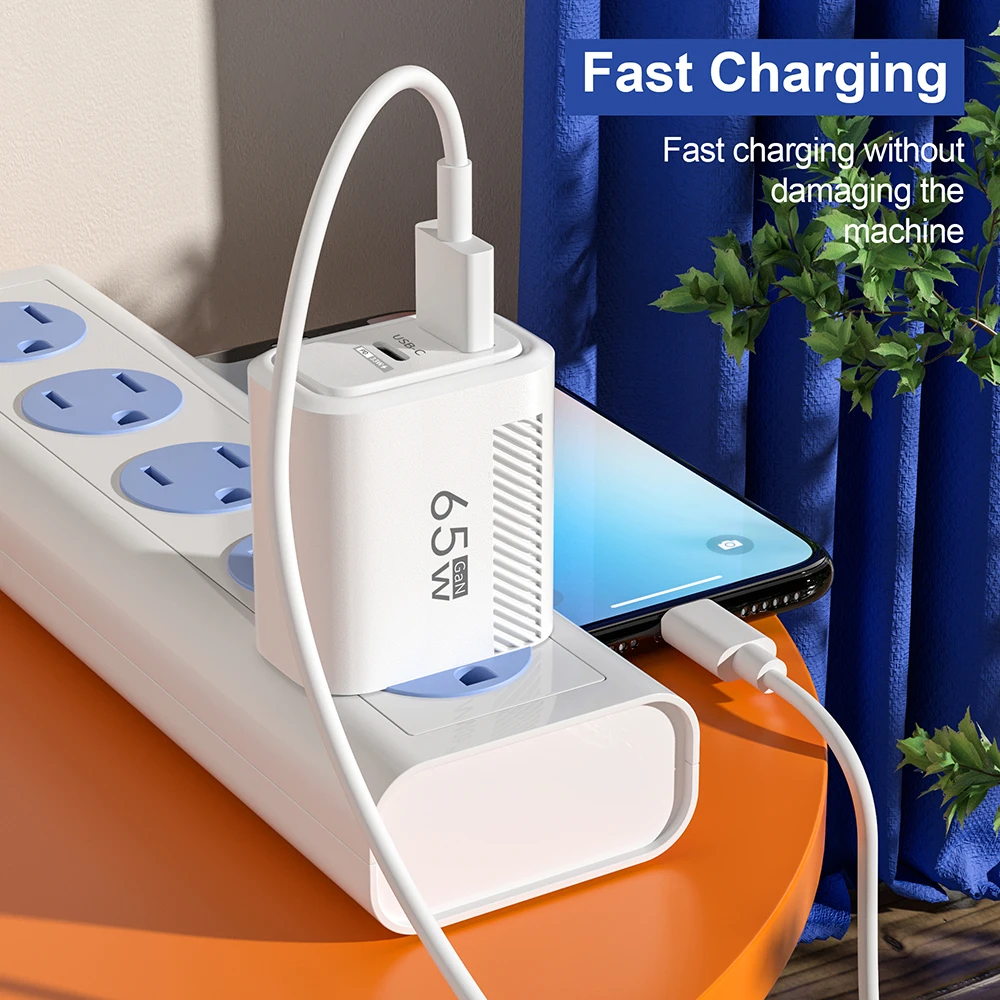 65W USB-C Charger GaN Fast Charging PD Type C Cable Mobile Phone Adapter Travel Wall Charger EU/US Plug For iPhone Xiaomi Huawei thumbnail 4