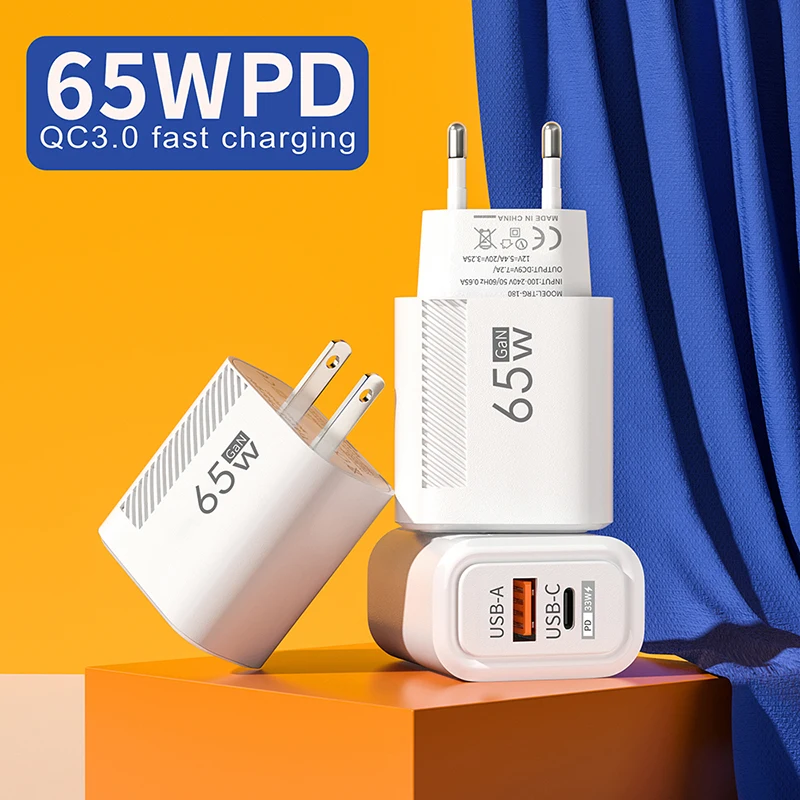 65W USB-C Charger GaN Fast Charging PD Type C Cable Mobile Phone Adapter Travel Wall Charger EU/US Plug For iPhone Xiaomi Huawei thumbnail 2