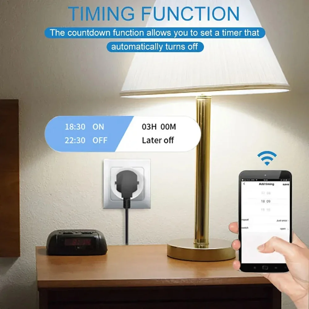 EU Smart Plug WiFi Socket 16A 20A Compatible Power Monitor Timing Function Voice Control With Alexa Google Home thumbnail 4
