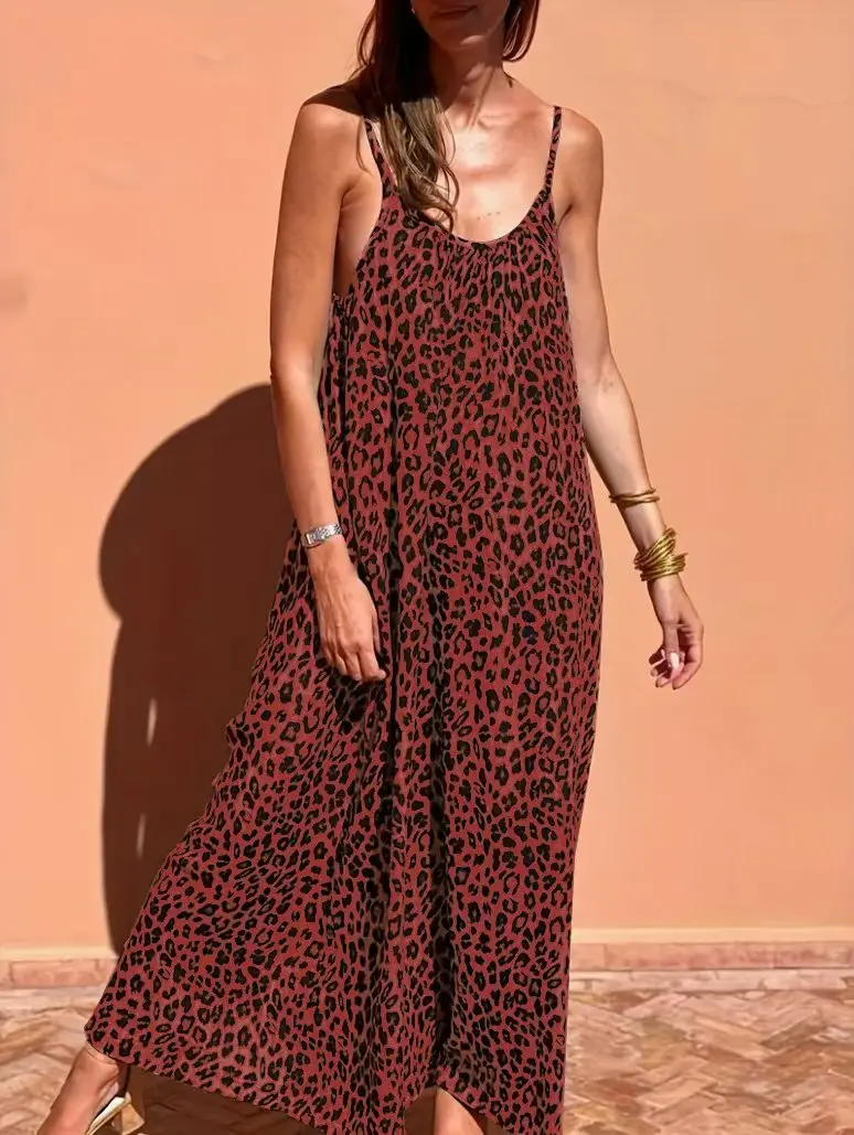 Leopard Print Tank Dress Women's Casual Summer Sleeveless Midi Dress Fashionable Animal Print Clothing thumbnail 5
