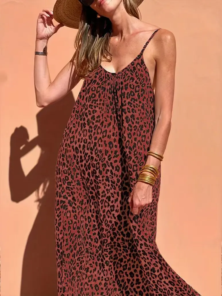 Leopard Print Tank Dress Women's Casual Summer Sleeveless Midi Dress Fashionable Animal Print Clothing thumbnail 6