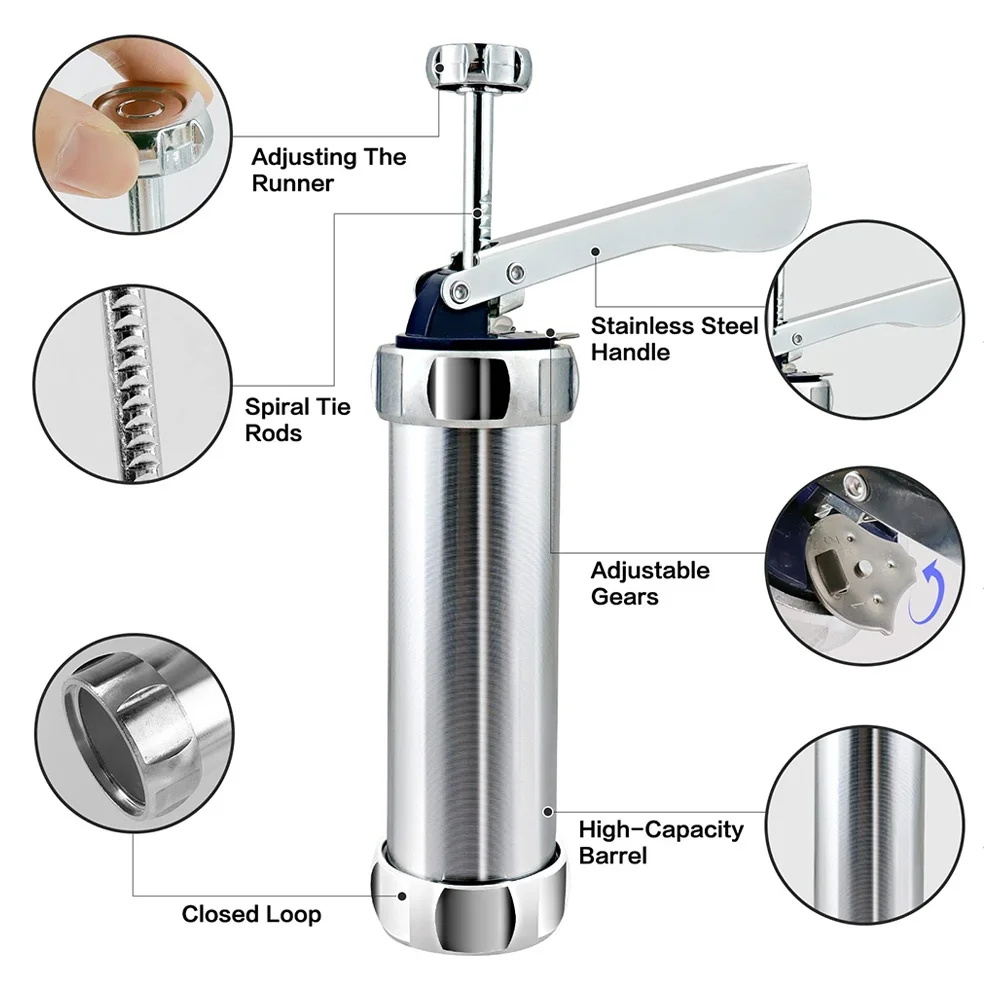 Cookie Press Gun Kit  Aluminum Cookie Churros Maker Christmas Spritz Cookie Press Gun 10/20 Cookie Discs and 4 Icing Nozzles thumbnail 3