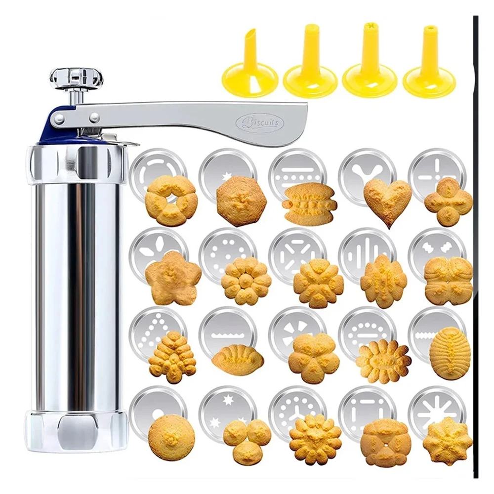 Cookie Press Gun Kit  Aluminum Cookie Churros Maker Christmas Spritz Cookie Press Gun 10/20 Cookie Discs and 4 Icing Nozzles