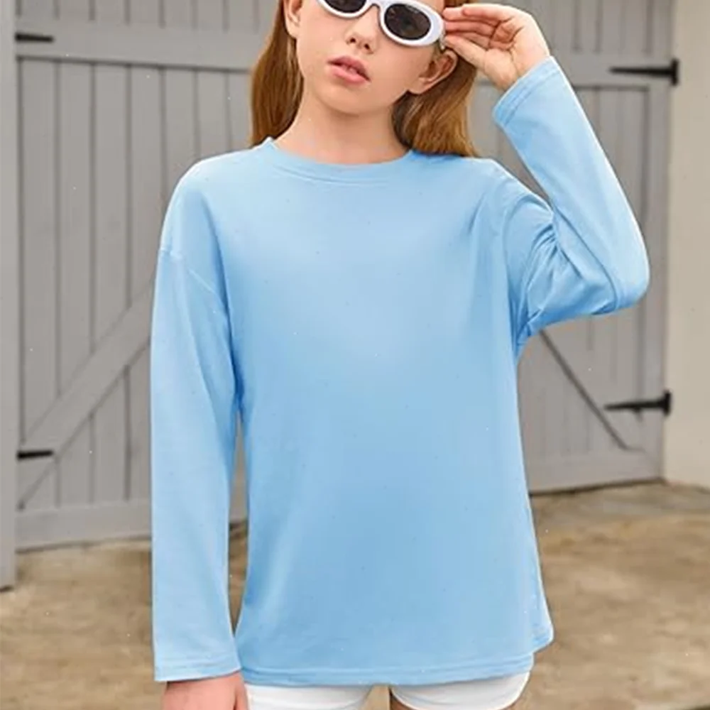 Girls Boys Long Sleeve T-Shirts Casual Kids Pure Cotton O-neck Solid Tee Tops Spring Blouse T Shirt for Teens Girl Clothes 3-14Y thumbnail 4