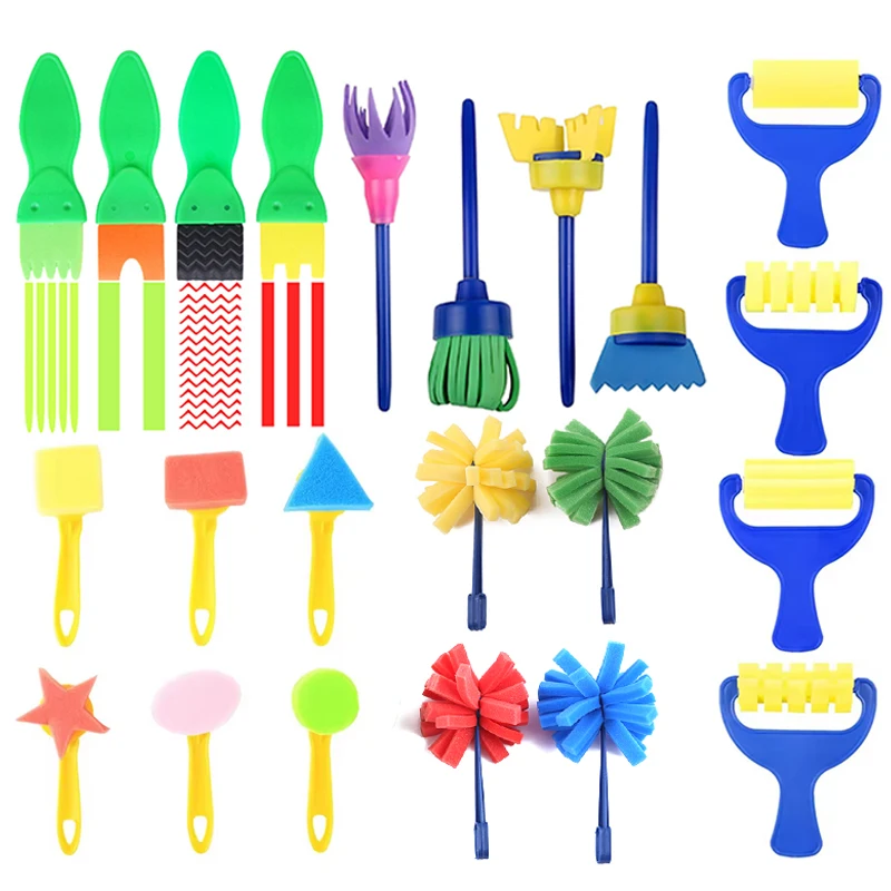 12-48PCS/Set Sponge Painting Brush DIY Fun Graffiti Decorating Gadget Colorful Stamp Brush Drawing Tool Handmade Brush Stick ZYF thumbnail 3