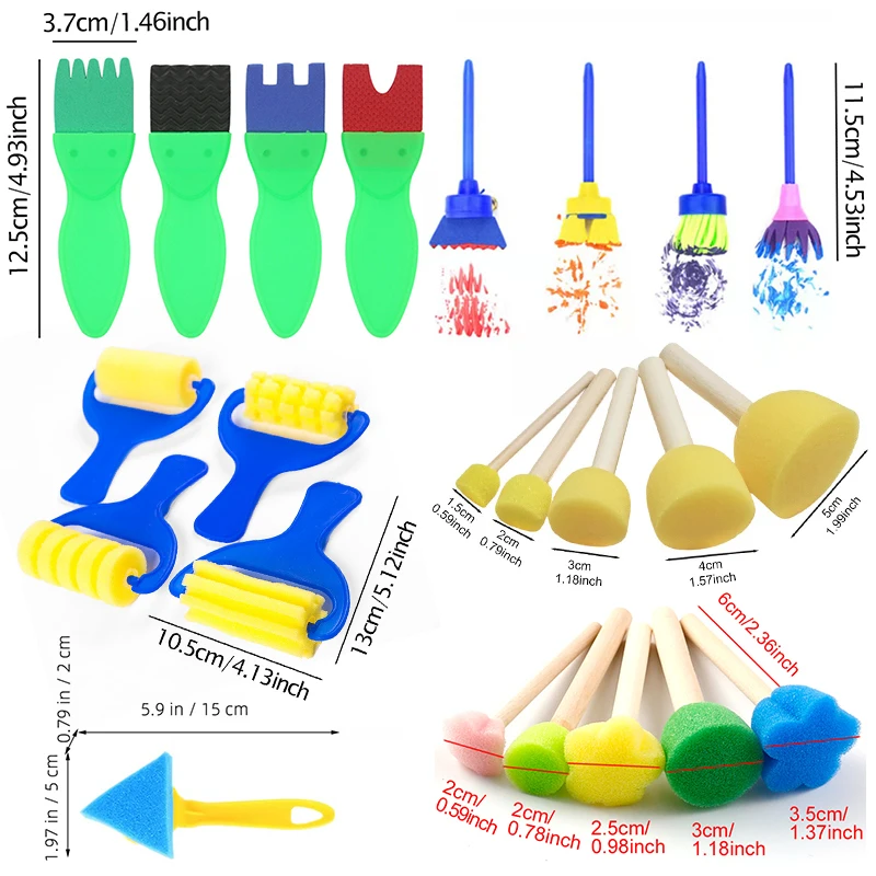 12-48PCS/Set Sponge Painting Brush DIY Fun Graffiti Decorating Gadget Colorful Stamp Brush Drawing Tool Handmade Brush Stick ZYF thumbnail 6