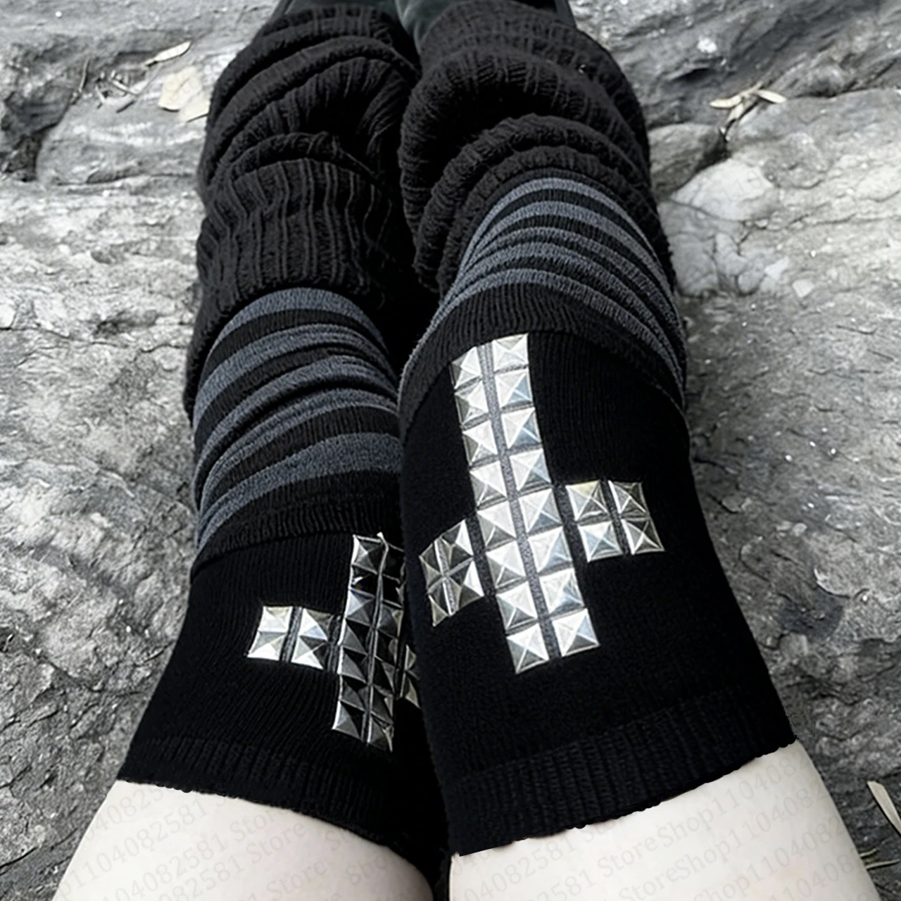 Gothic retro fashion cross print long socks Harajuku slim fit knee high socks Y2K style cosplay cute fashion socks Kawaii 2000s