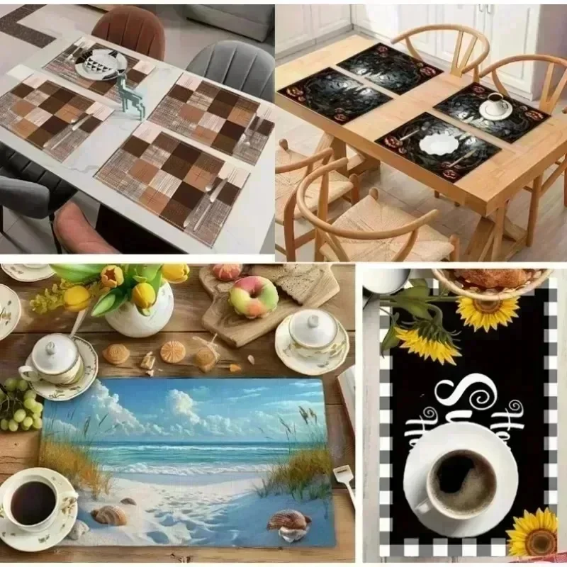 Lemon Tiles Placemat Spring Summer Yellow Lemon Blue Ceramic Leaves Farmhouse Table Mats for Party Kitchen Dining Table thumbnail 4