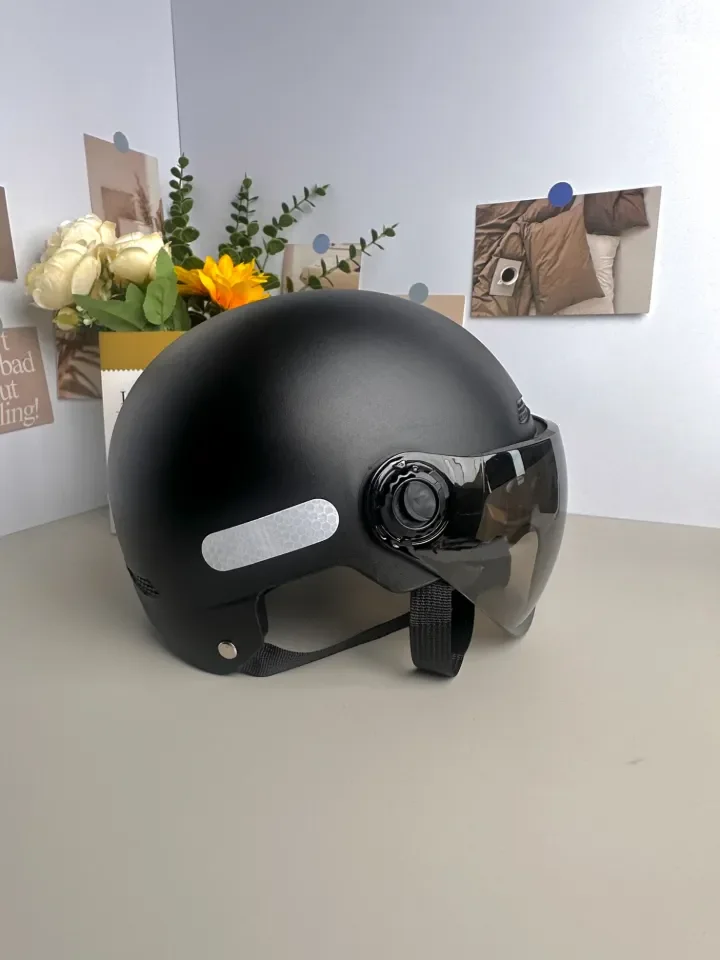 Motorcycle Helmet Vintage Black with Goggles Men Women For Ebike Cycling Urban Commuter thumbnail 2