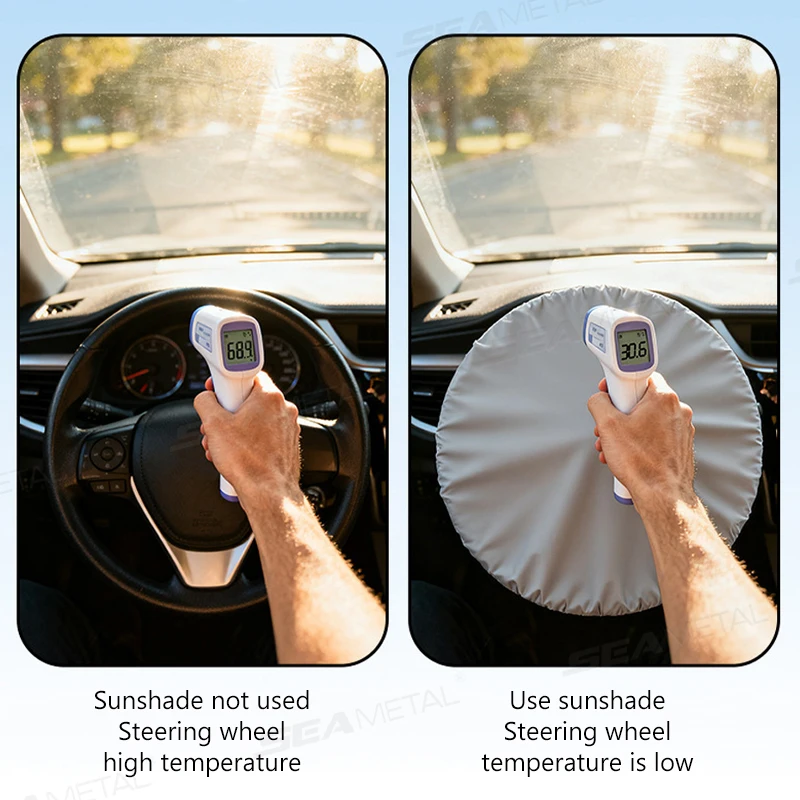 SEAMETAL Car Steering Wheel Anti-Heat Sun Shade Cover Sunscreen Insulation Sun-proof Anti-UV Protect Shield Interior Accessories thumbnail 5