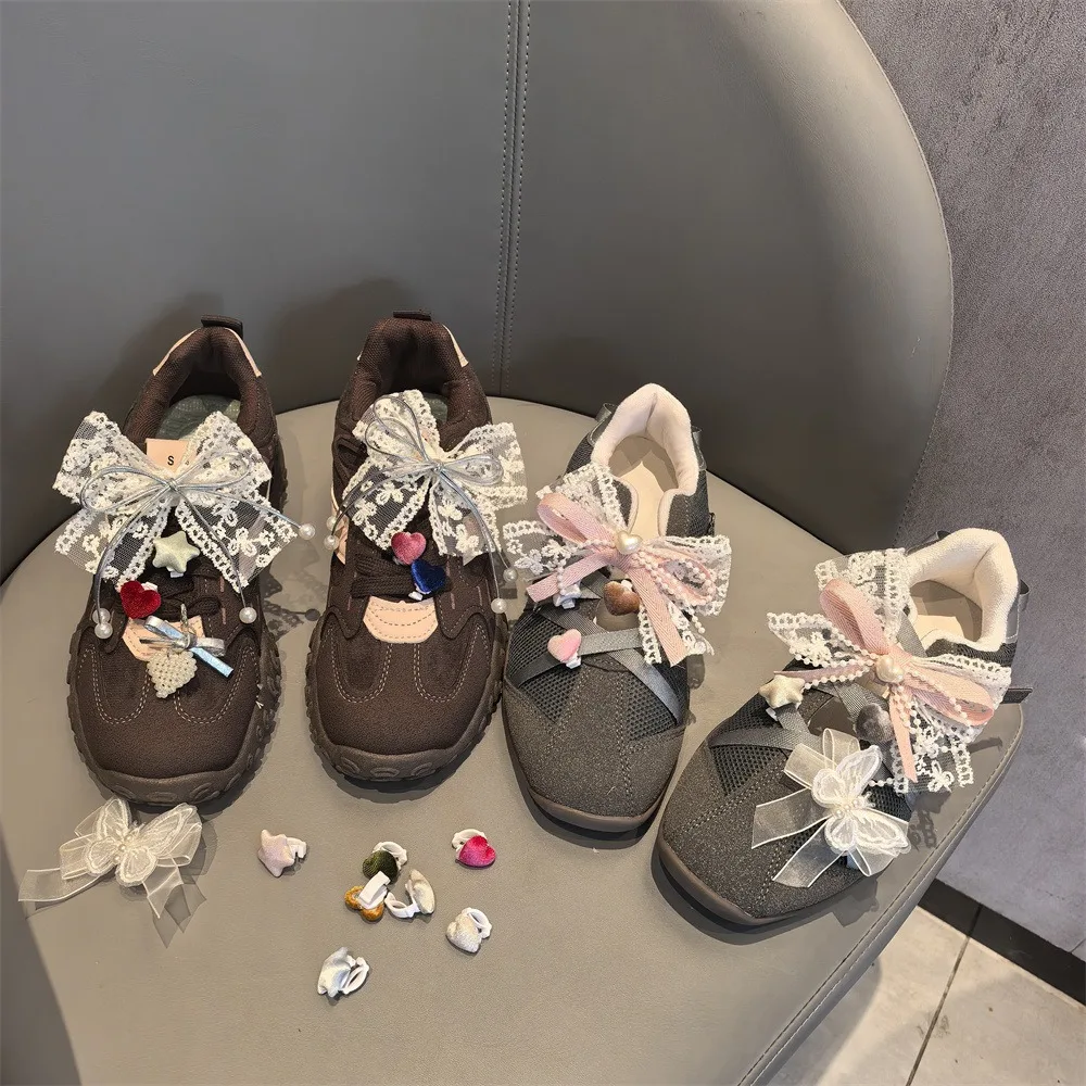 1 PCS New Flower Detachable Lace Bow Suede Shoelaces with Buckle Ballet Style Heart & Pentagram - Trendy Accessory for Shoes thumbnail 3