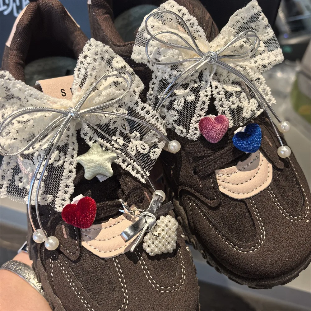 1 PCS New Flower Detachable Lace Bow Suede Shoelaces with Buckle Ballet Style Heart & Pentagram - Trendy Accessory for Shoes