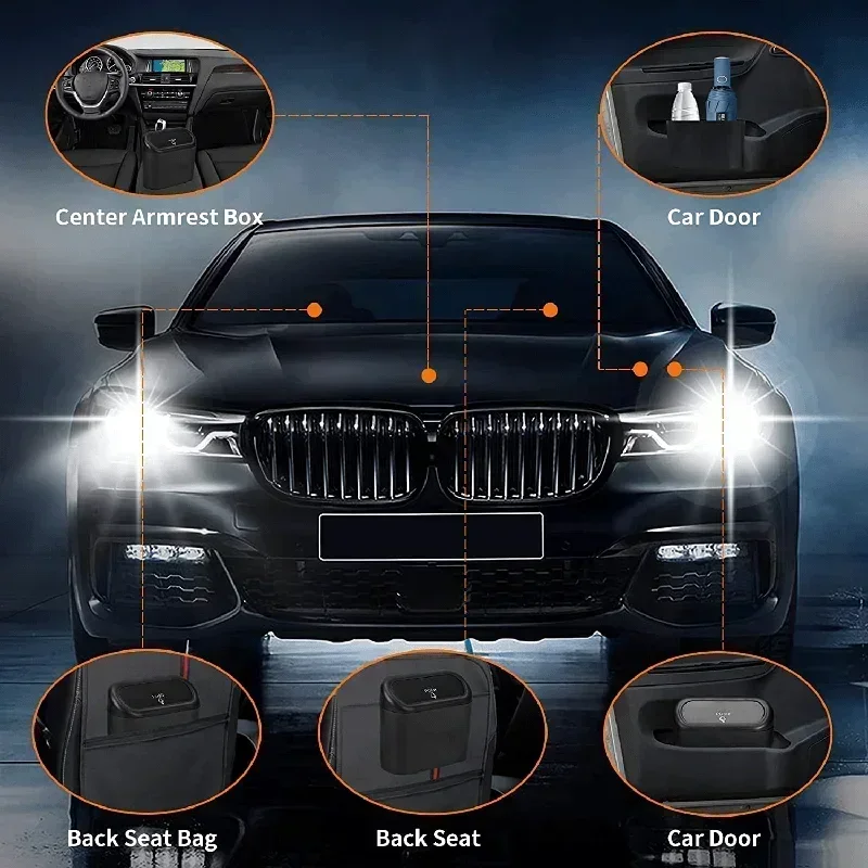 Universal Car Clamshell Trash Bin Hanging Vehicle Garbage Dust Case Storage Box Black Square Pressing Trash Can Accessories thumbnail 4