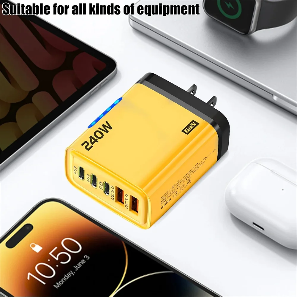240W 5 in 1 USB C GaN Desktop Charger Fast Charge Phone Adapter 10A Type C Cable For iPhone Samsung Xiaomi EU/US/UK Plug Charger thumbnail 6