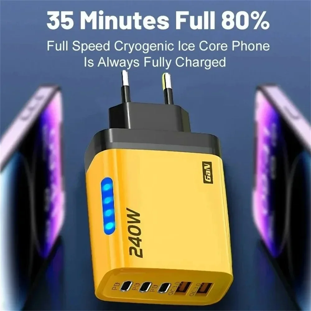 240W 5 in 1 USB C GaN Desktop Charger Fast Charge Phone Adapter 10A Type C Cable For iPhone Samsung Xiaomi EU/US/UK Plug Charger thumbnail 4