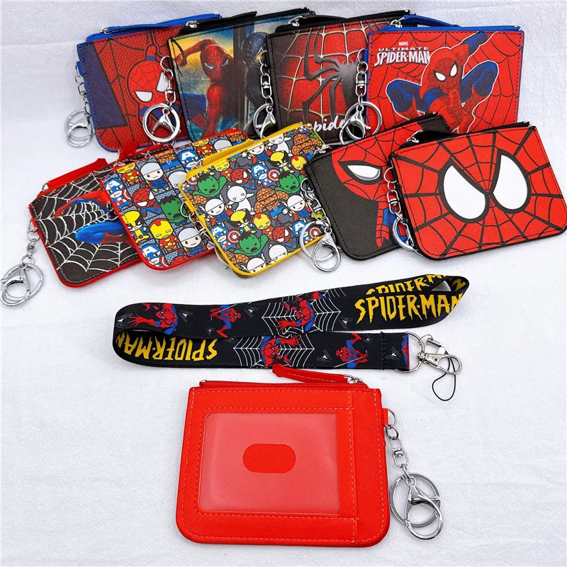 Marvel Coin Purses Spider-Man Card Set Coin Bag with Lanyard Work License Badge with Key Ring Lanyard Cute Wallet for Boys thumbnail 2