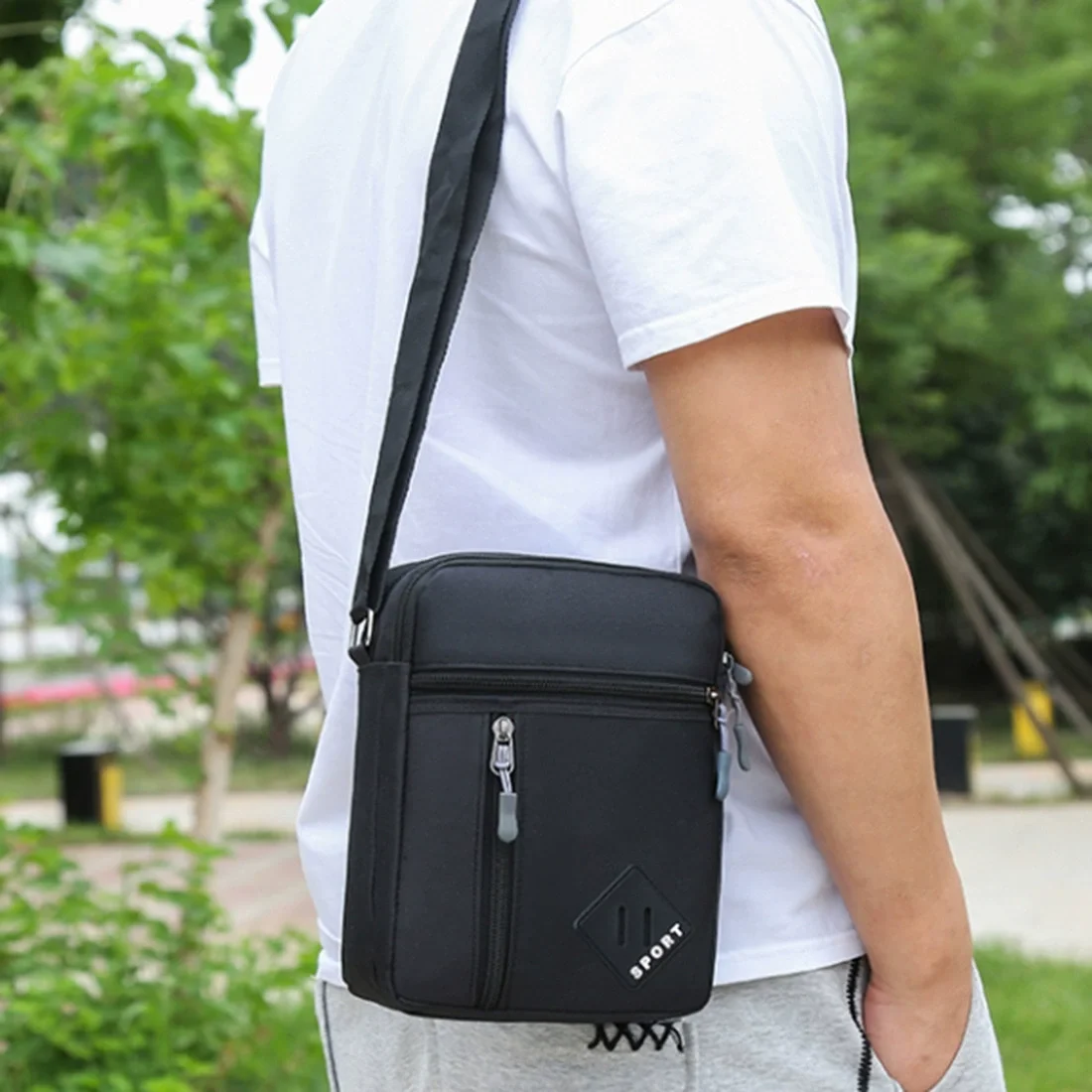 Men’s Crossbody Shoulder Bag, Lightweight Casual Sling Bag with Multi Zipper Pockets for Travel, Work, Daily Use thumbnail 6