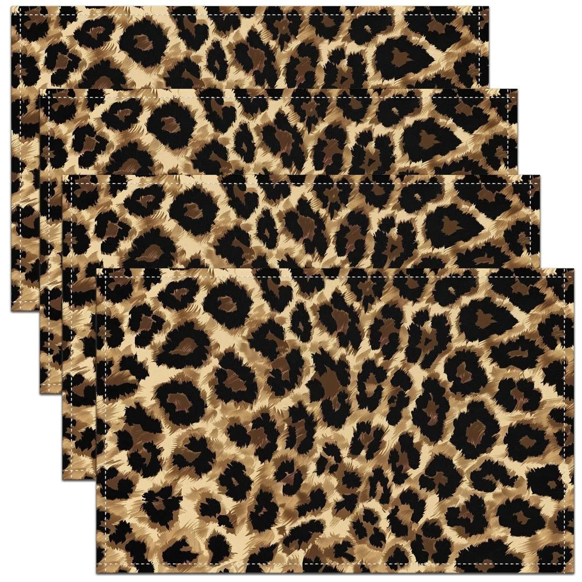 Black Brown Leopard Print Place Mats, Cheetah Leopard Placemats for Dining Kitchen Wild Animal Theme Non-Slip Table Mats