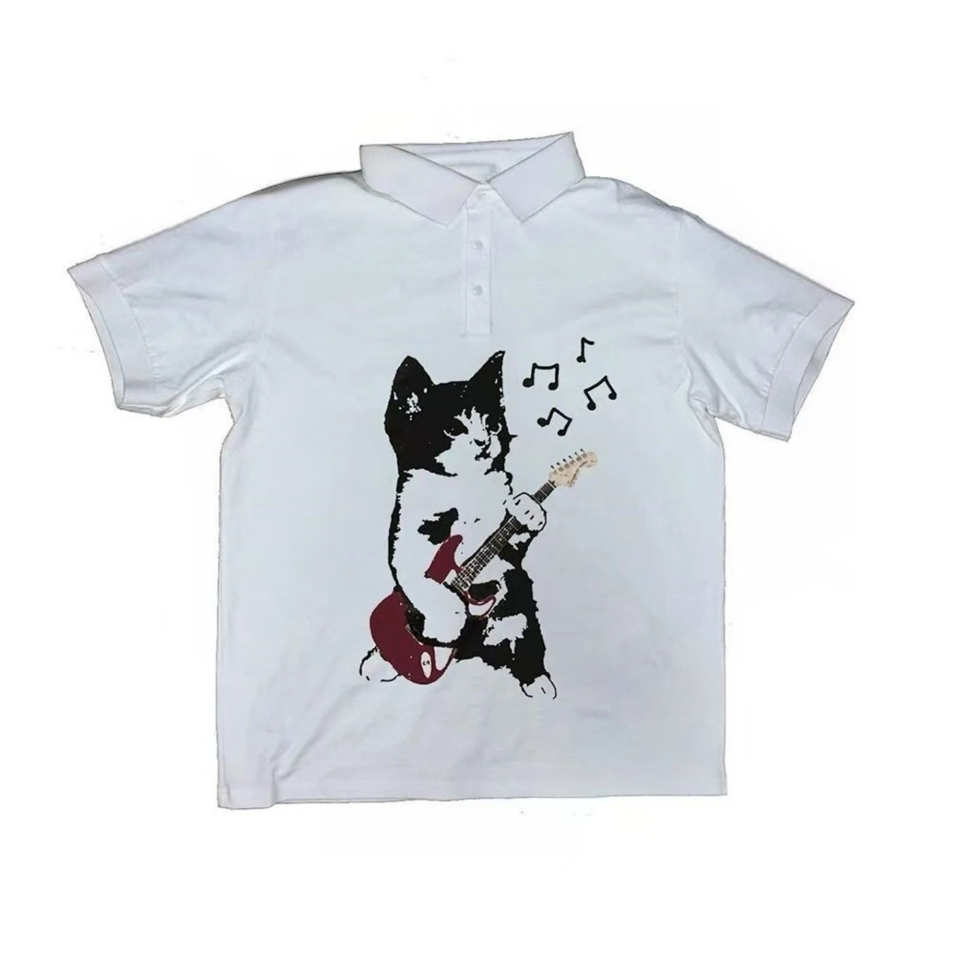 Fashion Trend Y2k Short Sleeve Printed Pattern Top Retro Summer Street Solid Color Polo T-shirt thumbnail 2