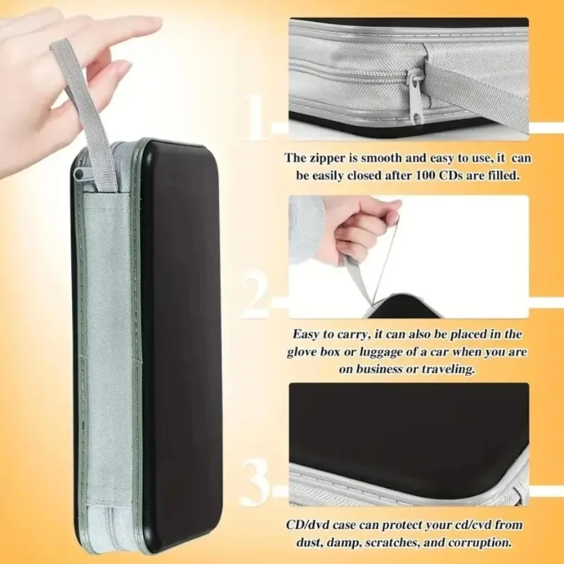CD Case, DVD Case Holder 96 Capacity Hard Plastic CD DVD Disc Cases Storage Binder Wallet for Car Home Office Travel thumbnail 6