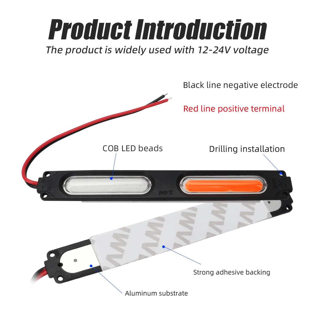 Universal Motorcycle COB Strobe Anti Collision Warning Light Self-Adhesive Rear Taillight Signal Lights Red Blue Flashing Lamp thumbnail 2