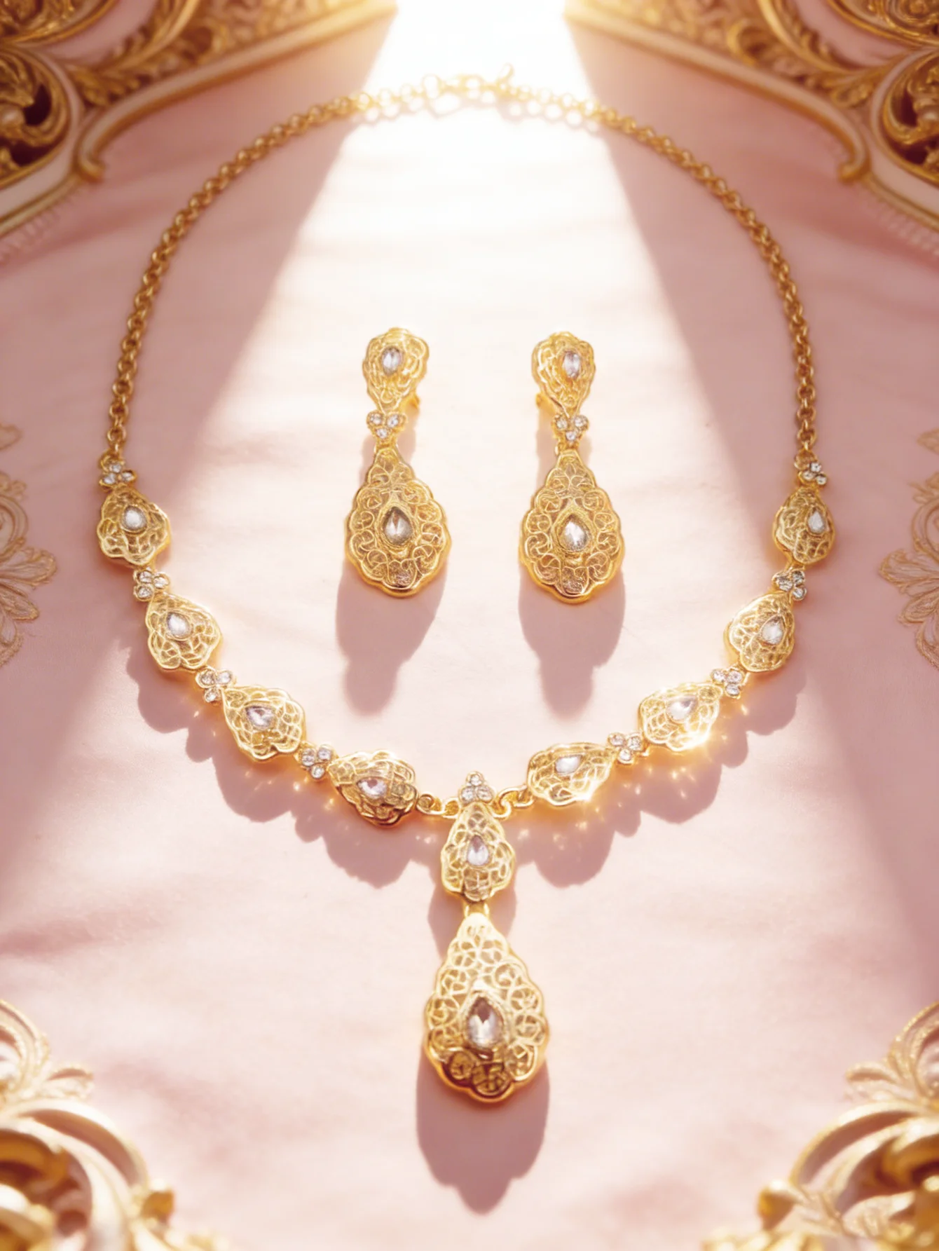Middle Eastern Luxury Vintage 2-Piece Necklace Earrings Set Hollow-Out Design Bridal Wedding Party Festival Must-Have Gift thumbnail 5